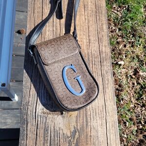 Guess Brown Mini Crossbody Bag with Blue G